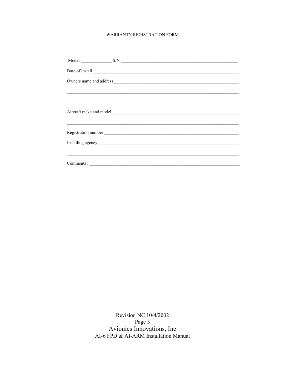 Avionics innovations, inc | Avionics Innovations AI-FPD-6 with Arm User Manual | Page 6 / 12