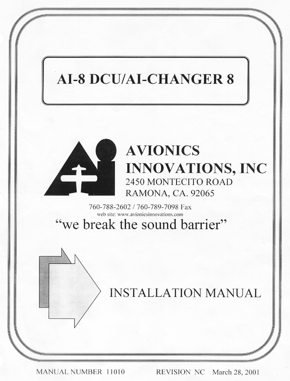 Avionics Innovations AI 8-DCU P/N: 11001 Installation Manual User Manual | Page 10 / 10