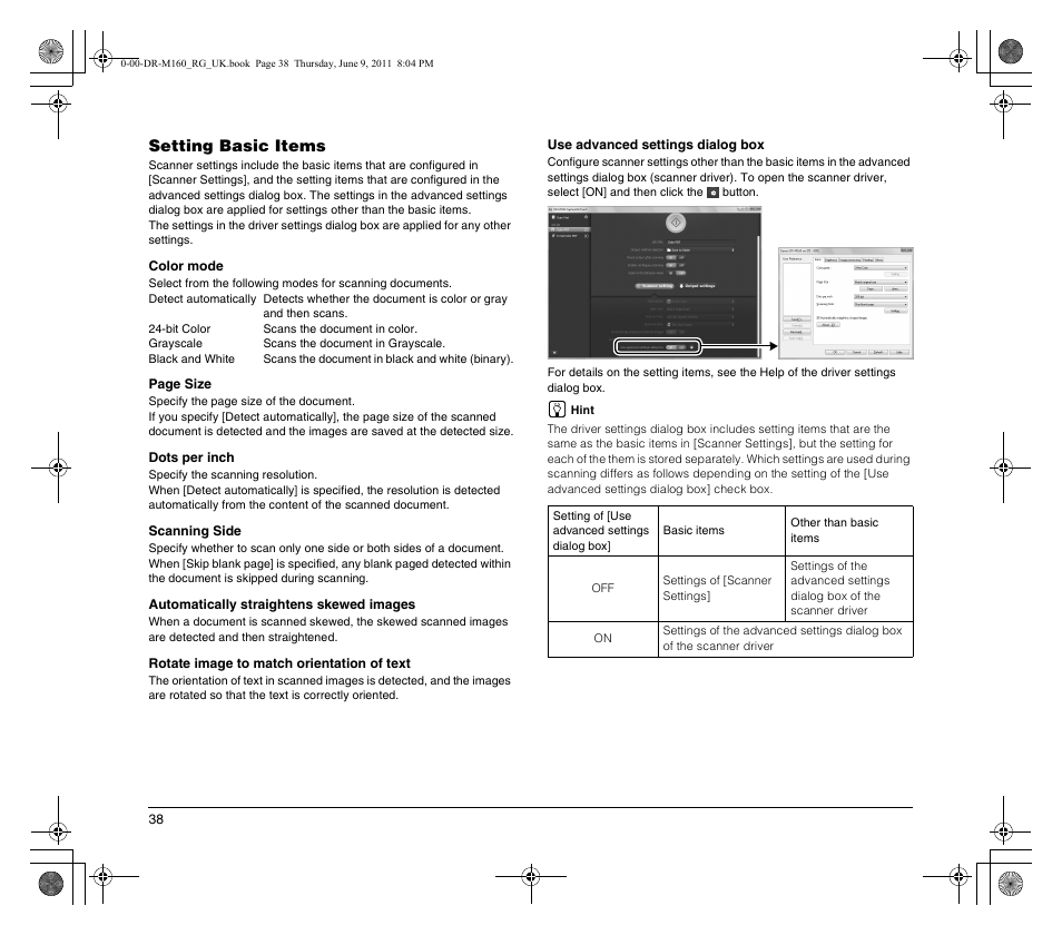 Setting basic items | Canon DR-M160 User Manual | Page 38 / 56