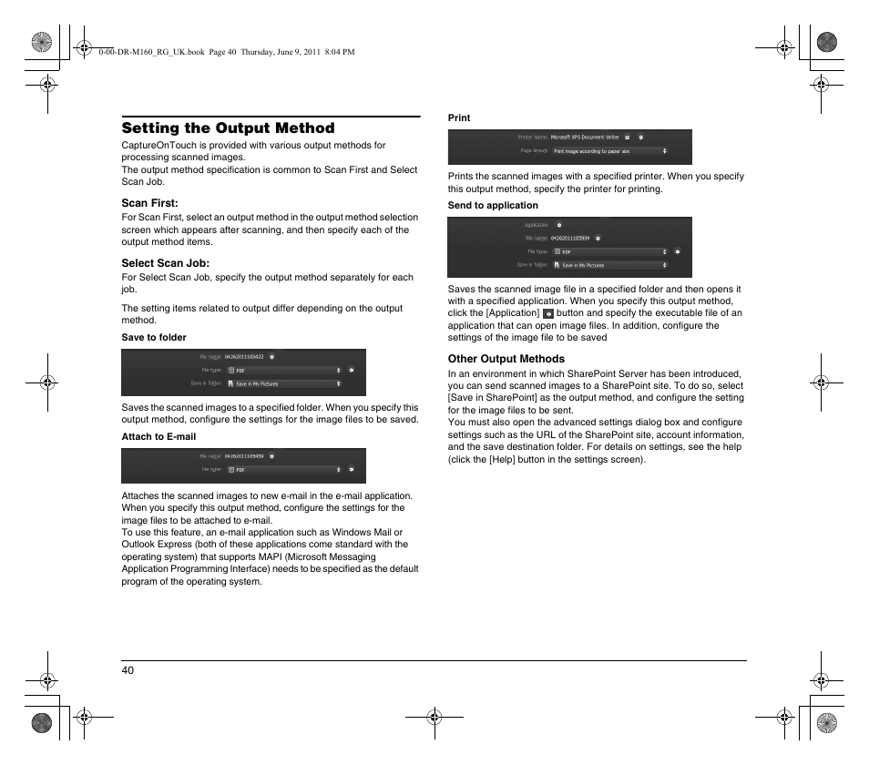 Setting the output method | Canon DR-M160 User Manual | Page 40 / 56