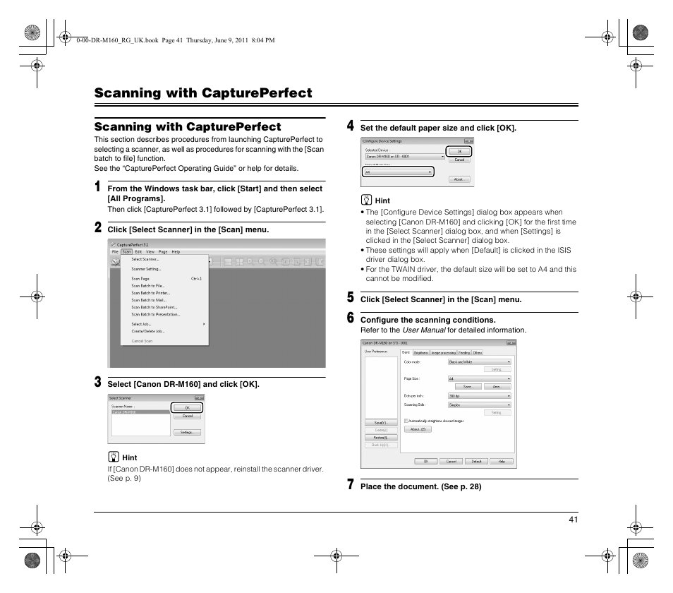 Scanning with captureperfect | Canon DR-M160 User Manual | Page 41 / 56