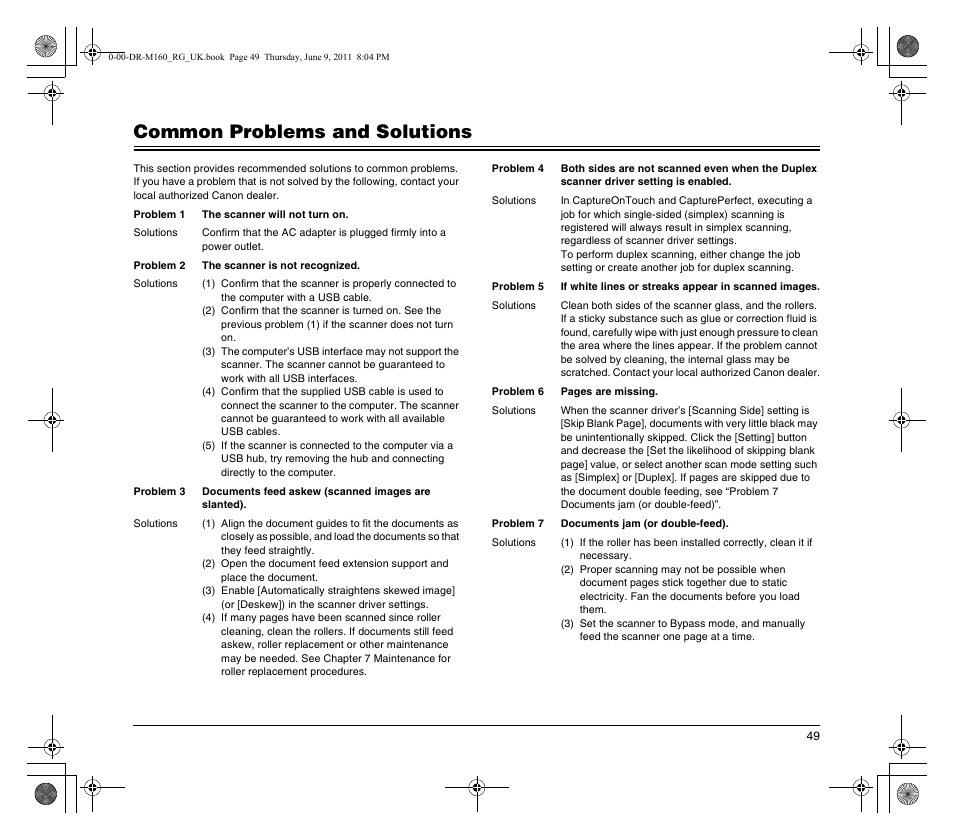 Common problems and solutions | Canon DR-M160 User Manual | Page 49 / 56