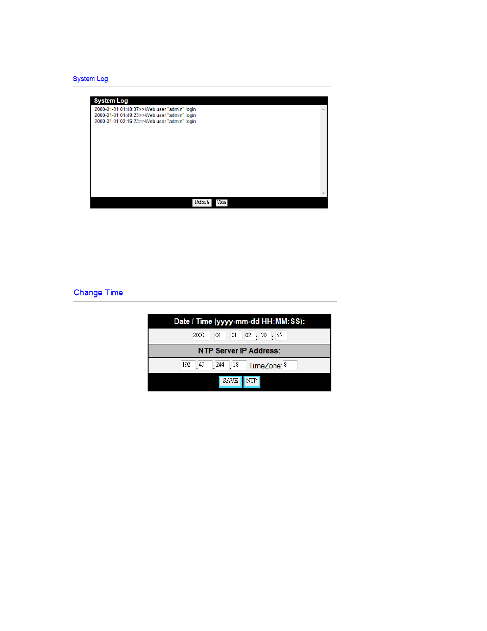 System log, Change time, Logout | Aviosys 9268 User Manual | Page 26 / 27