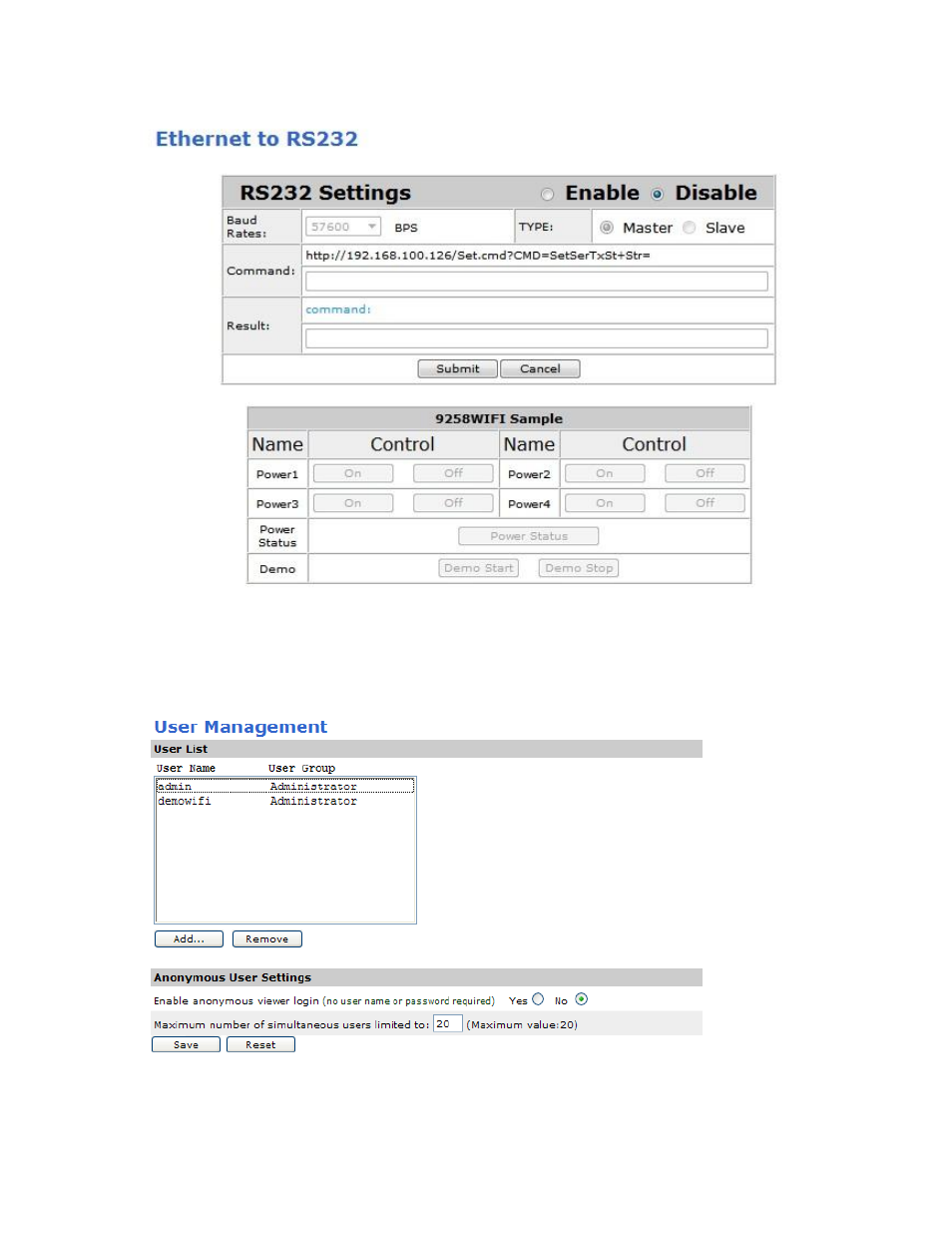 System configuration, User management | Aviosys 9258HP User Manual | Page 31 / 52