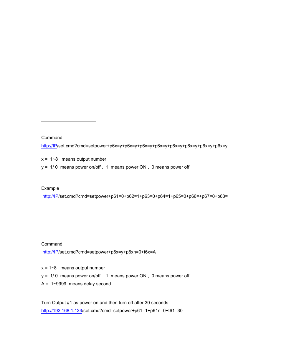 ) controlling the device, Cgi http commands, Set power command | Set power delay command, Http, Ommands | Aviosys 9258DS User Manual | Page 29 / 38