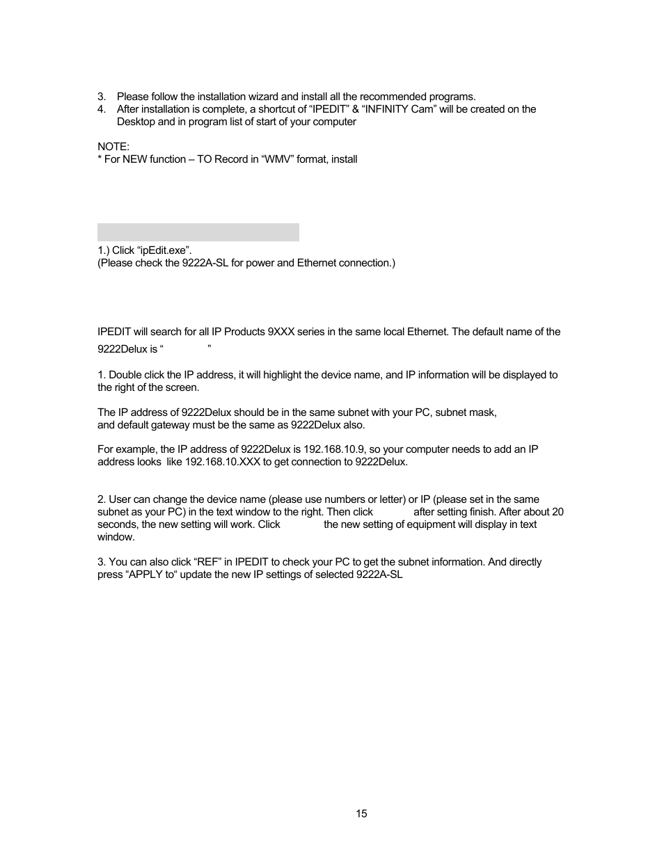 Connecting to the device, 1 initial setup using ipedit | Aviosys 9211 User Manual | Page 15 / 46