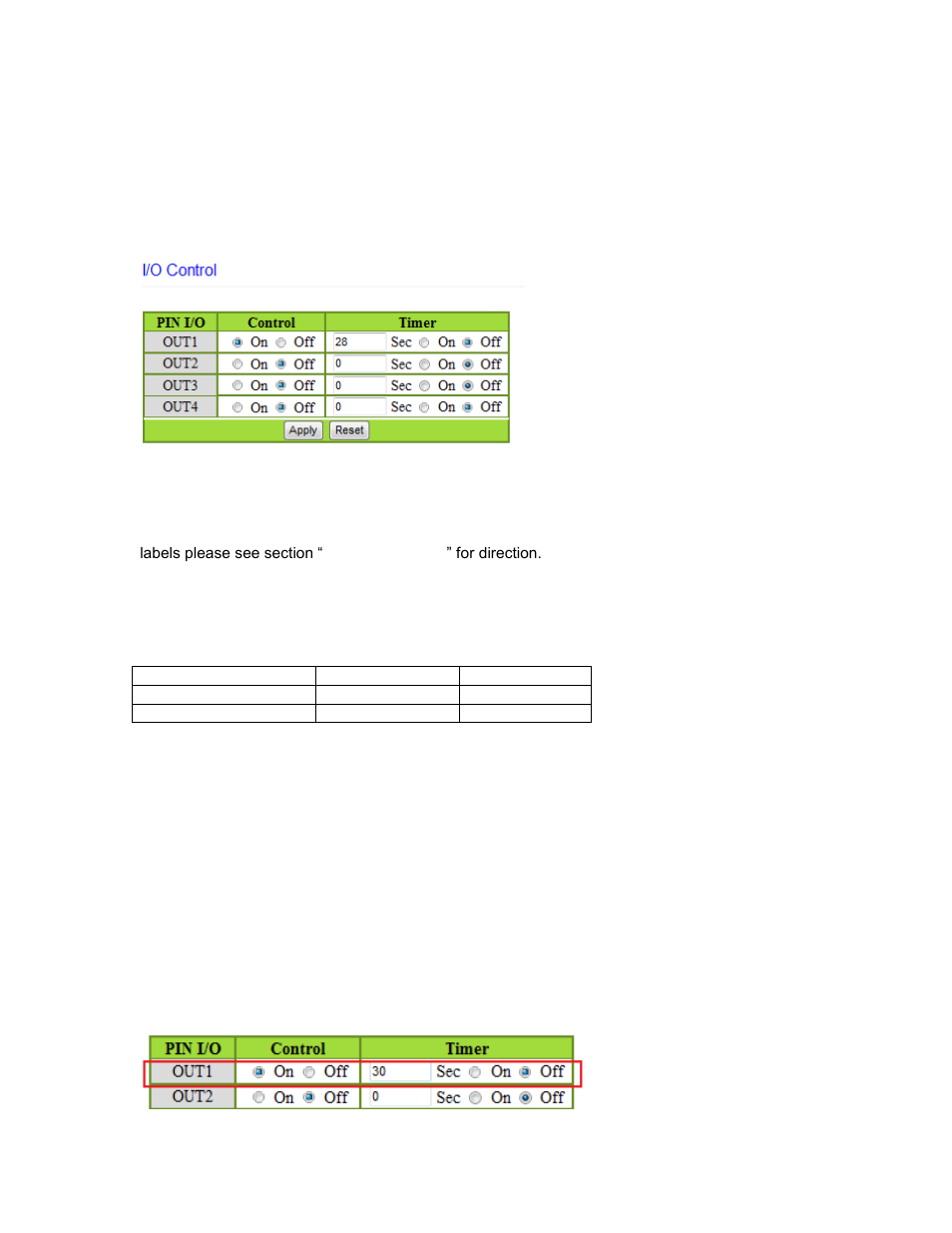 Gpio, Onfiguration, Gpio configuration | Pin i/o, Control, Time, Set i/o | Aviosys 9223K-D User Manual | Page 16 / 27