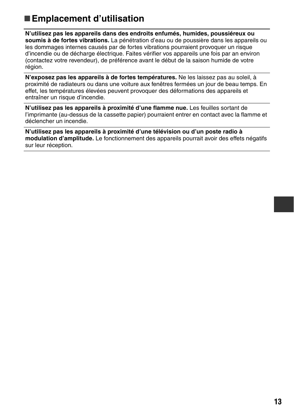 Emplacement d’utilisation | Canon CDI-M113-010 User Manual | Page 114 / 154