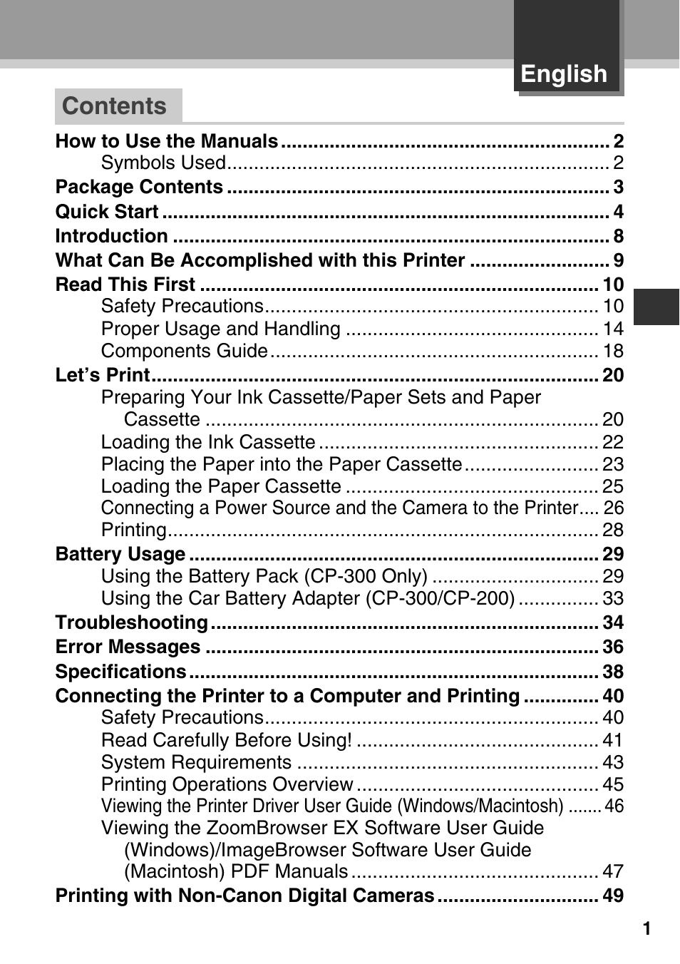 Contents english | Canon CDI-M113-010 User Manual | Page 2 / 154