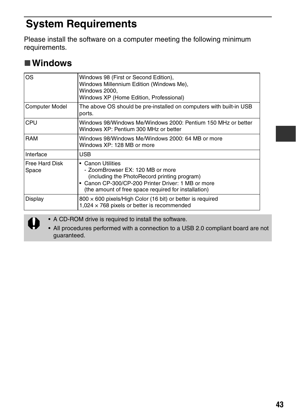 System requirements, Windows | Canon CDI-M113-010 User Manual | Page 44 / 154