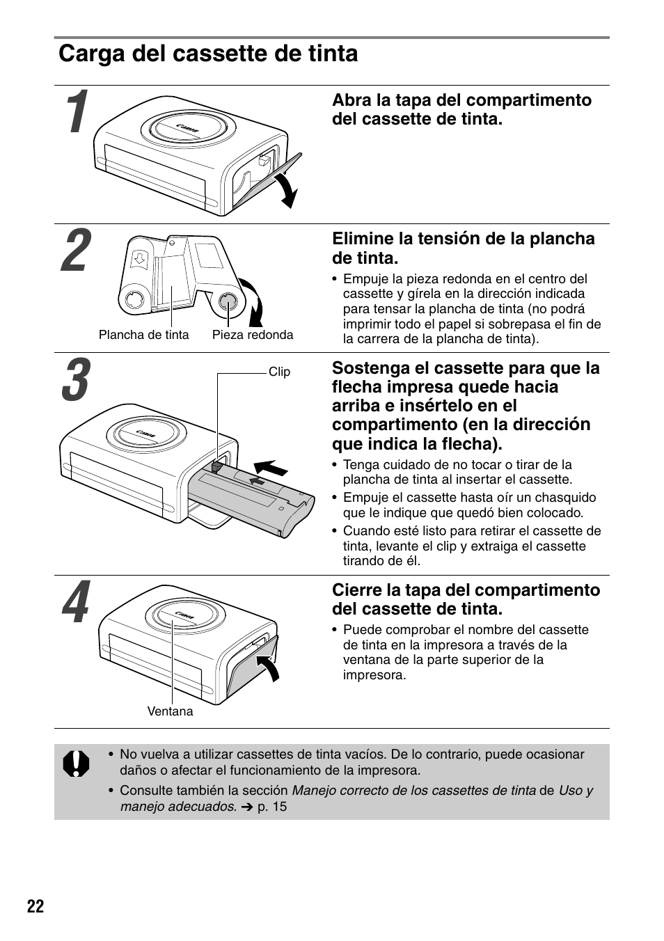 Carga del cassette de tinta | Canon CDI-M113-010 User Manual | Page 73 / 154
