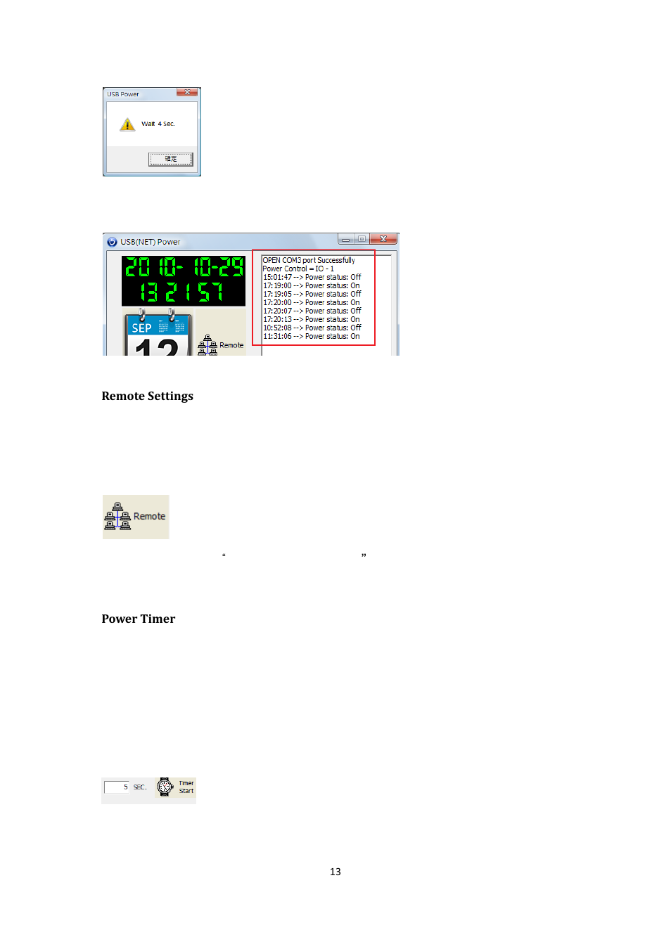 Remote settings, Power timer | Aviosys 8800 User Manual | Page 13 / 19