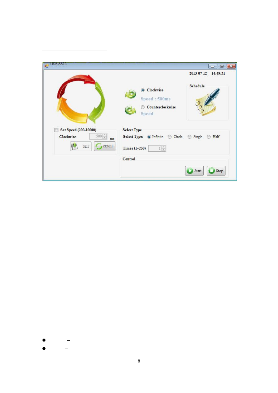 Software interface, Clockwise, Counter clockwise | Set speed, Select type | Aviosys 8810-S User Manual | Page 8 / 12