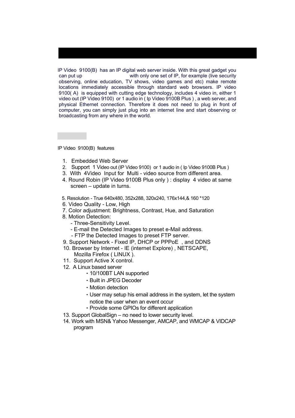 Product overview, Features | Aviosys 9100B User Manual | Page 5 / 30