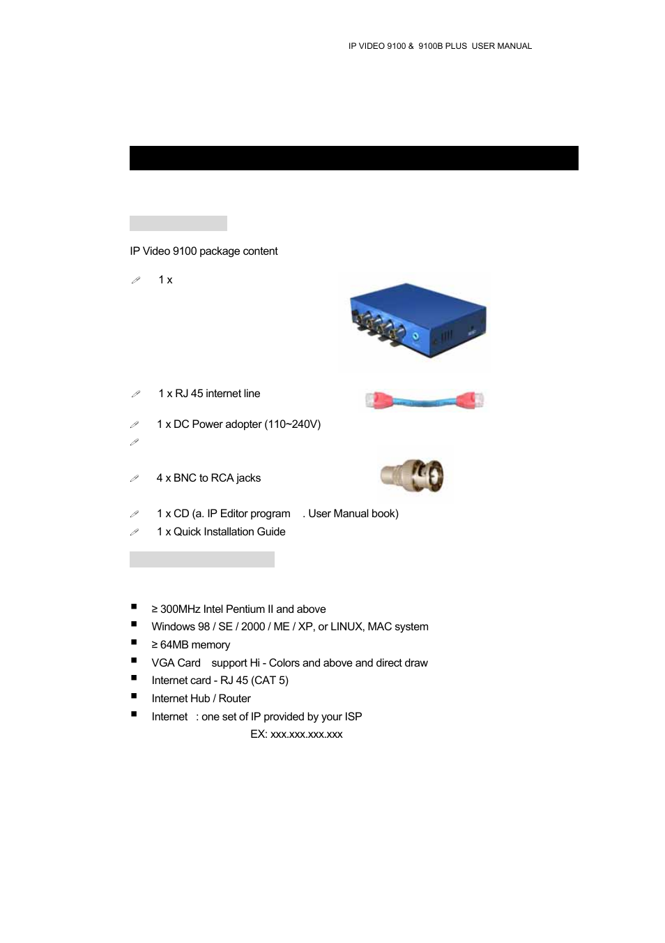 Physical description, Box content, Minimum requirement | Aviosys 9100B User Manual | Page 6 / 30