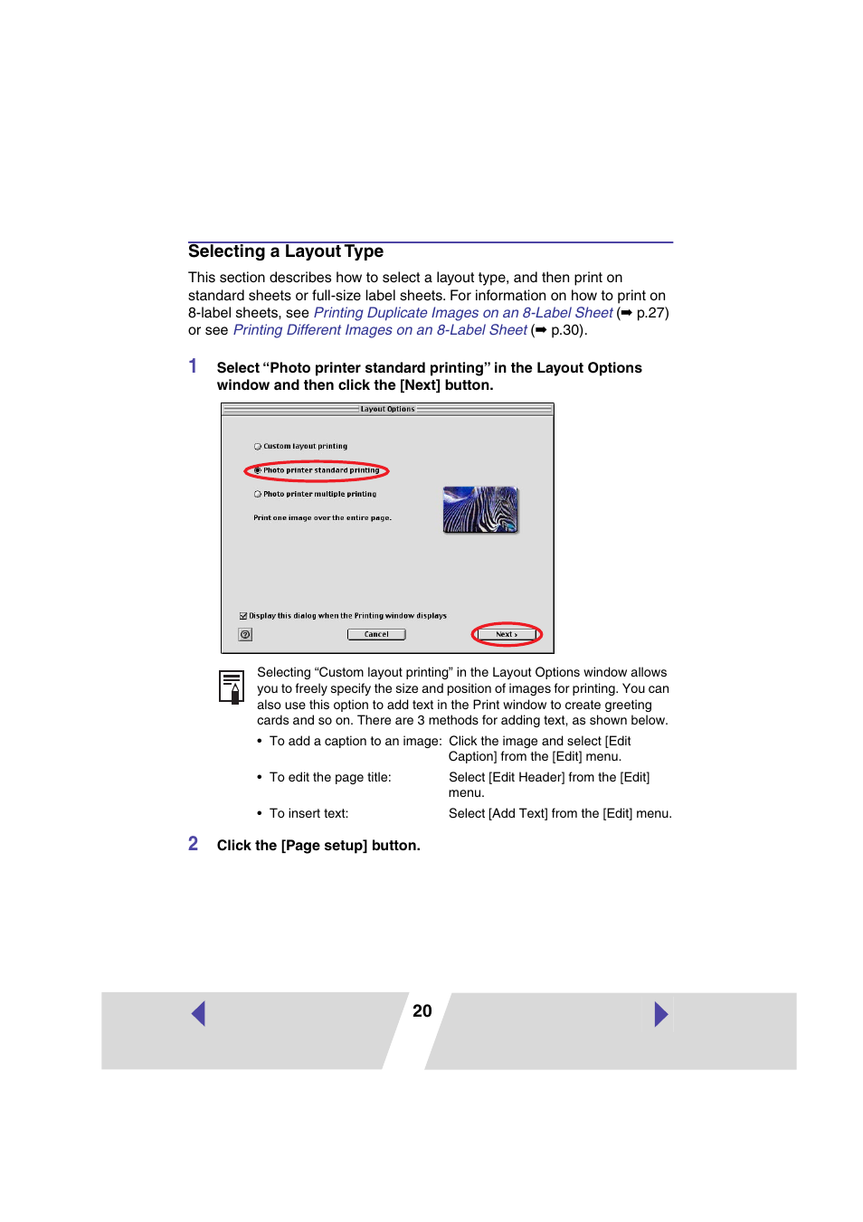 Selecting a layout type | Canon CP-330 User Manual | Page 20 / 64