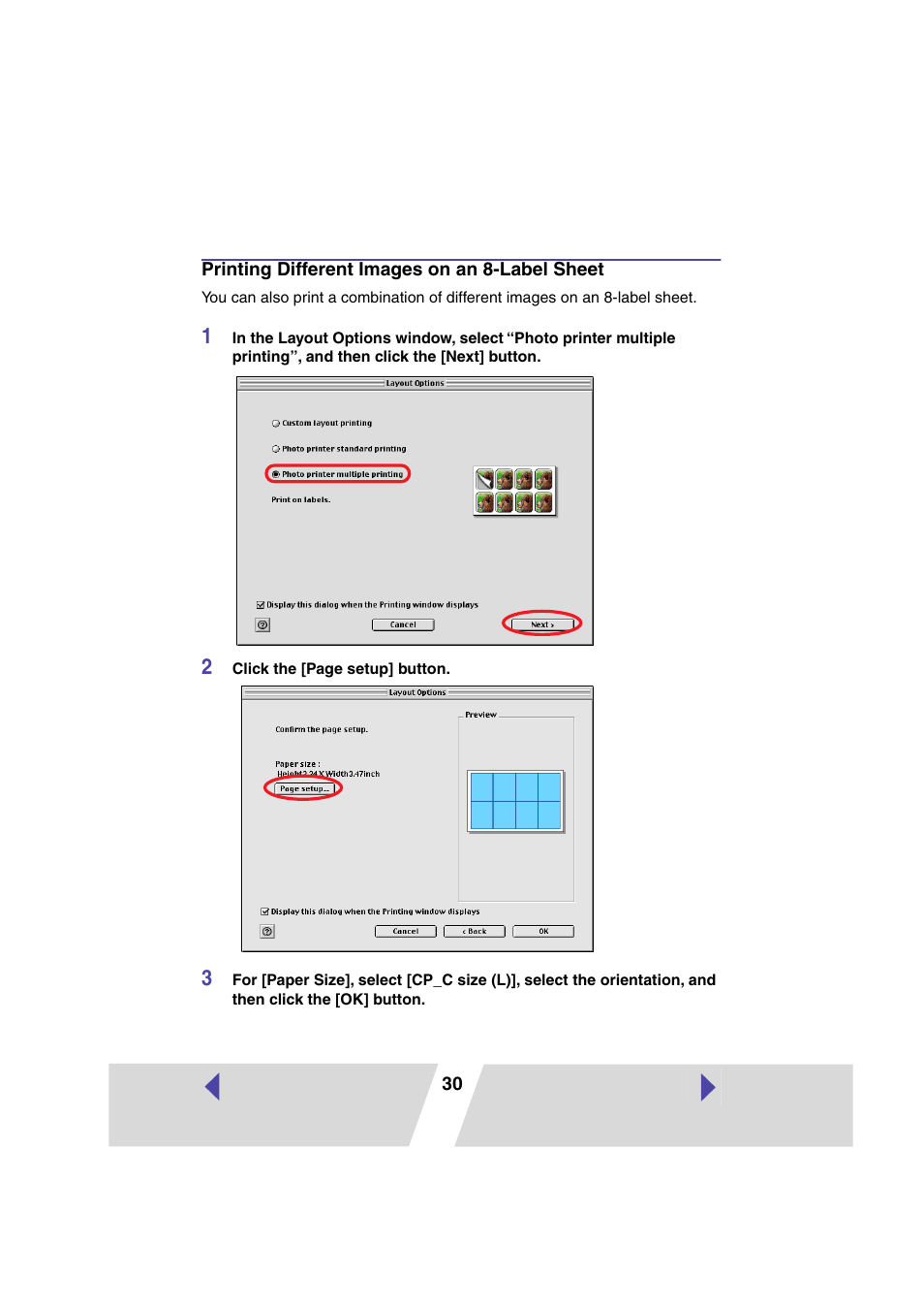 Printing different images on an 8-label sheet | Canon CP-330 User Manual | Page 30 / 64