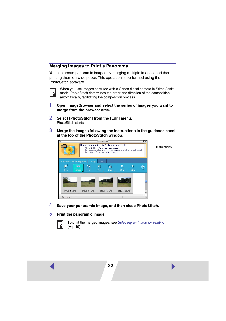 Merging images to print a panorama | Canon CP-330 User Manual | Page 32 / 64