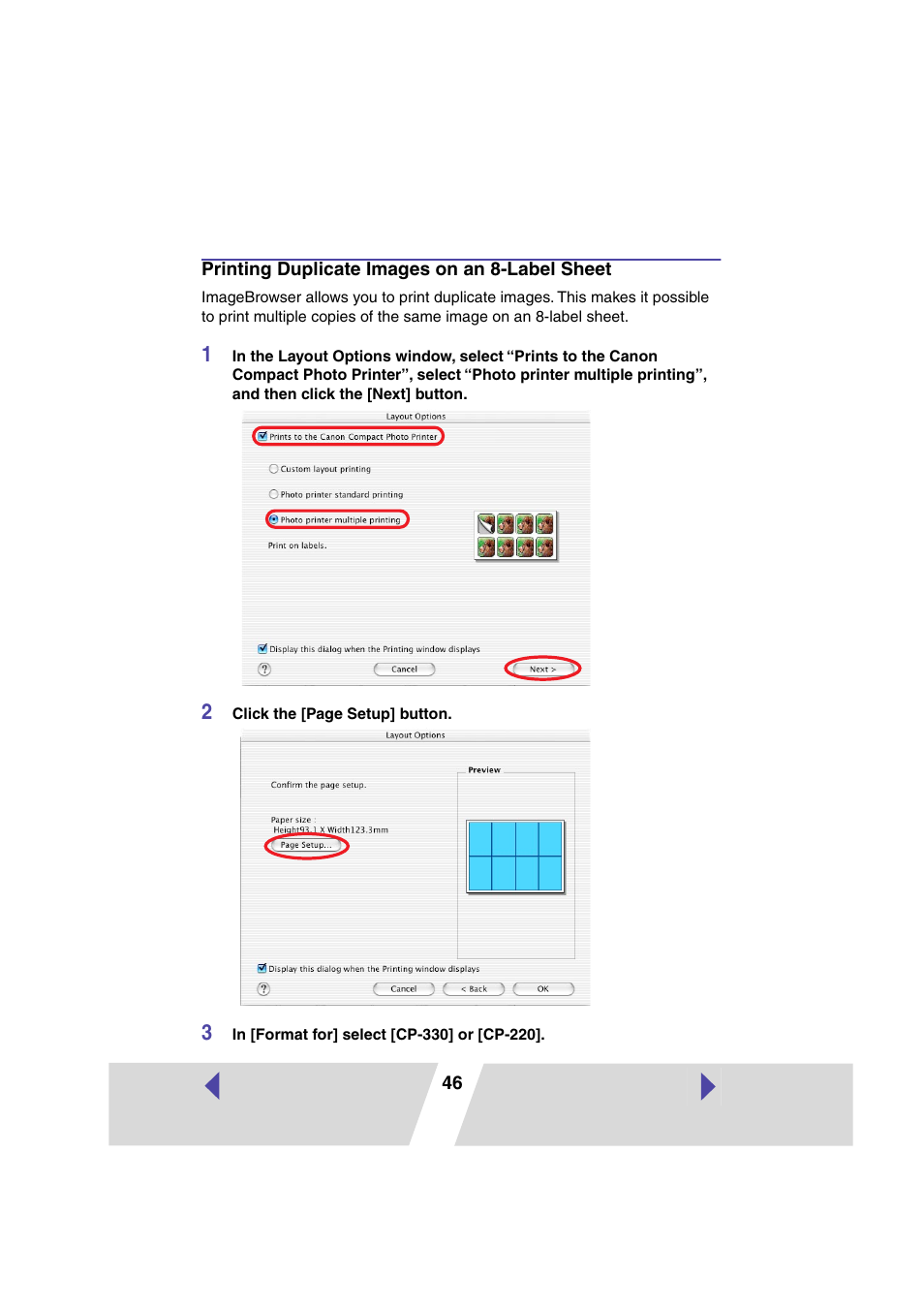 Printing duplicate images on an 8-label sheet | Canon CP-330 User Manual | Page 46 / 64