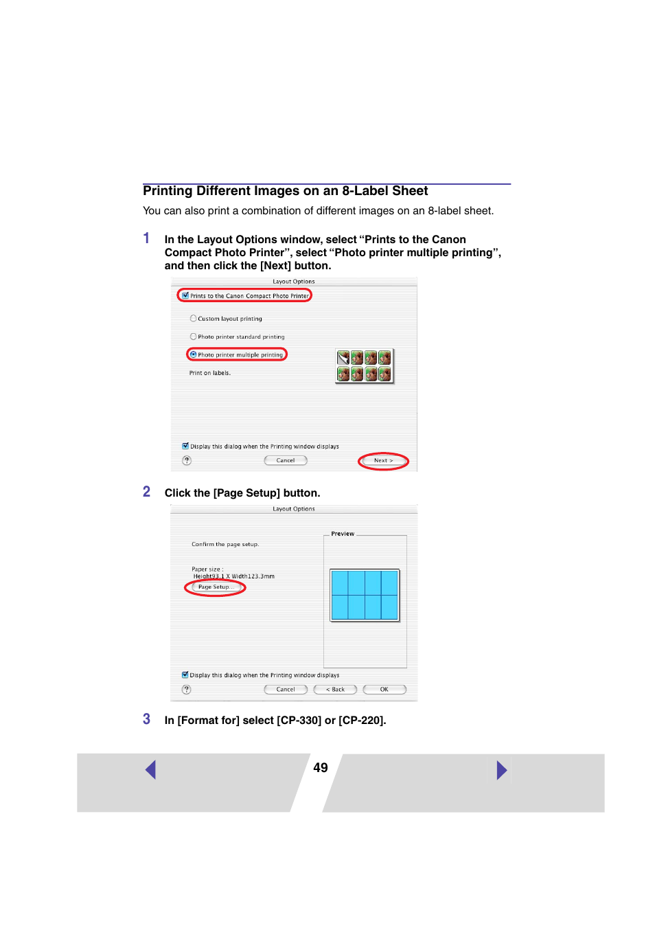 Printing different images on an 8-label sheet | Canon CP-330 User Manual | Page 49 / 64