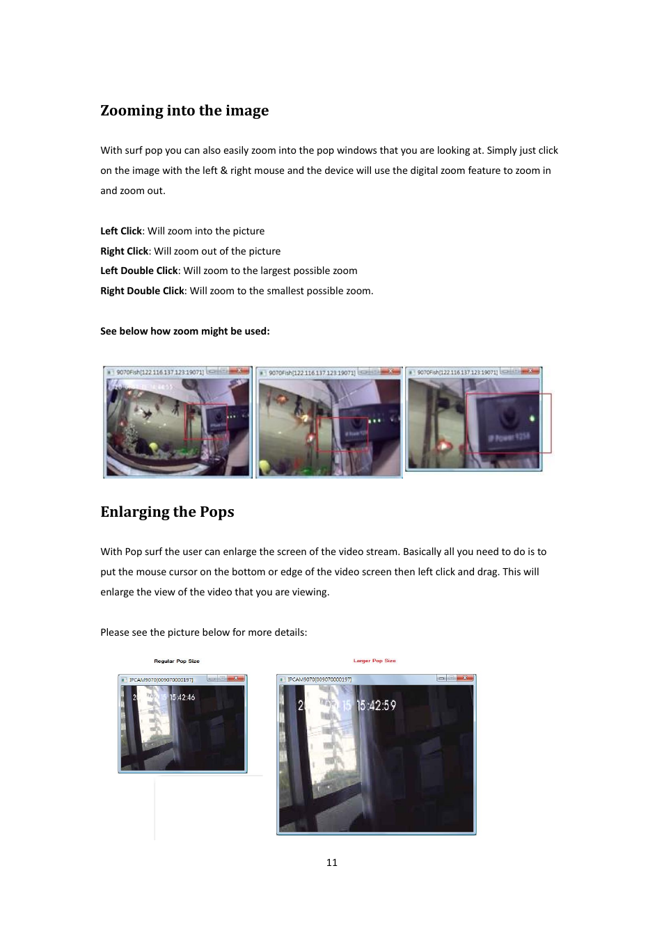 Zooming into the image, Enlarging the pops | Aviosys Surf PoP Beta User Manual | Page 11 / 13