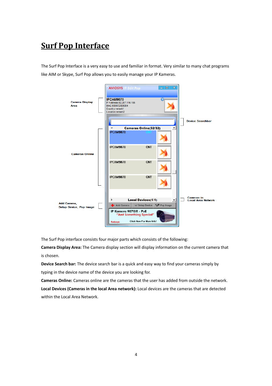 Surf pop interface | Aviosys Surf PoP Beta User Manual | Page 4 / 13