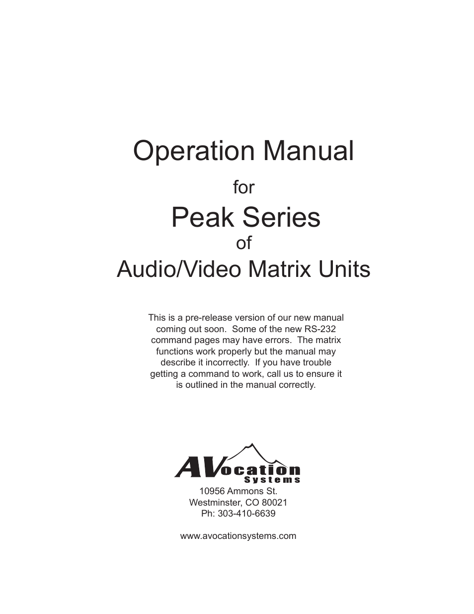 AVocation Systems MX-0404NAD/R User Manual | 24 pages