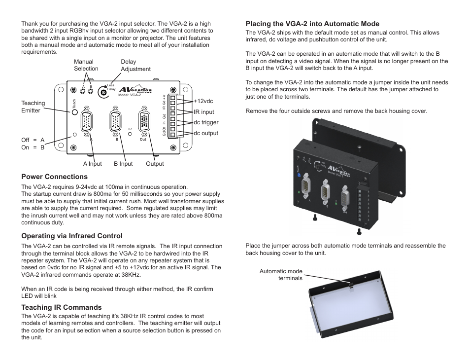 AVocation Systems VGA-2 User Manual | Page 2 / 2