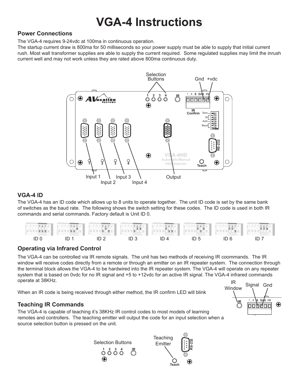 AVocation Systems VGA-4 User Manual | 2 pages