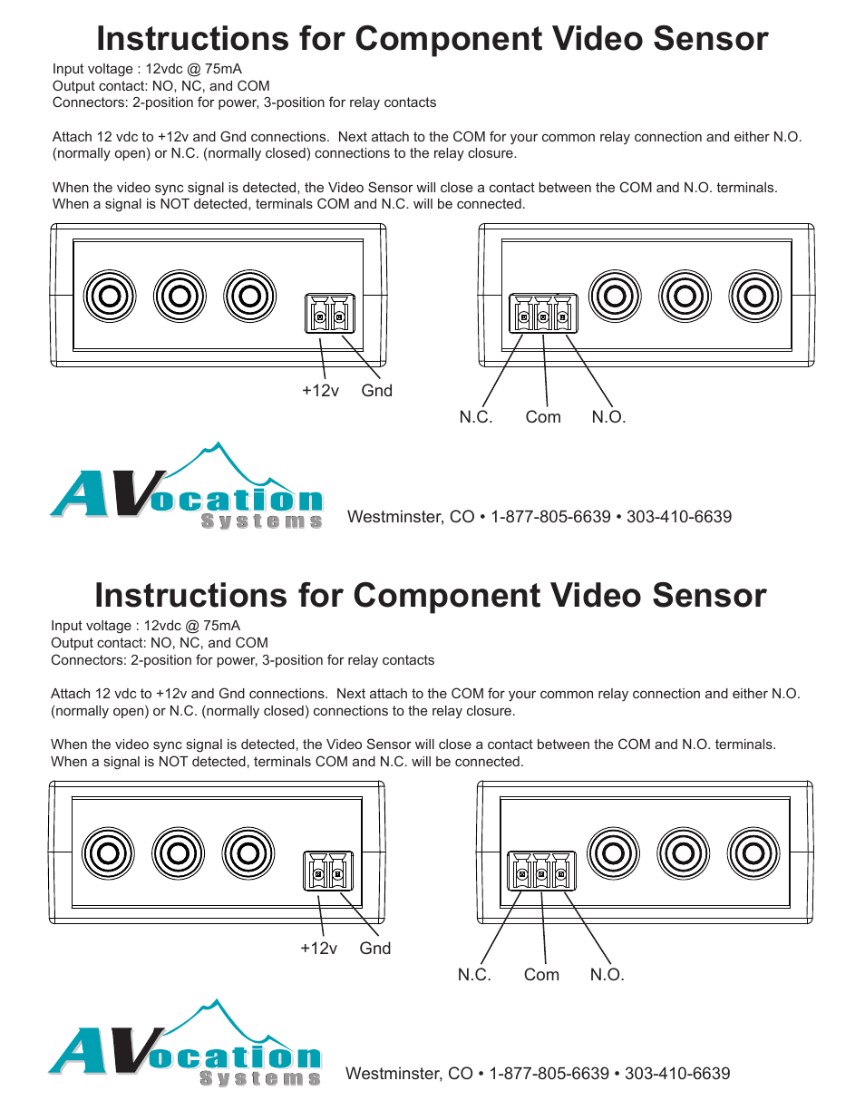 AVocation Systems VS-CA User Manual | 1 page