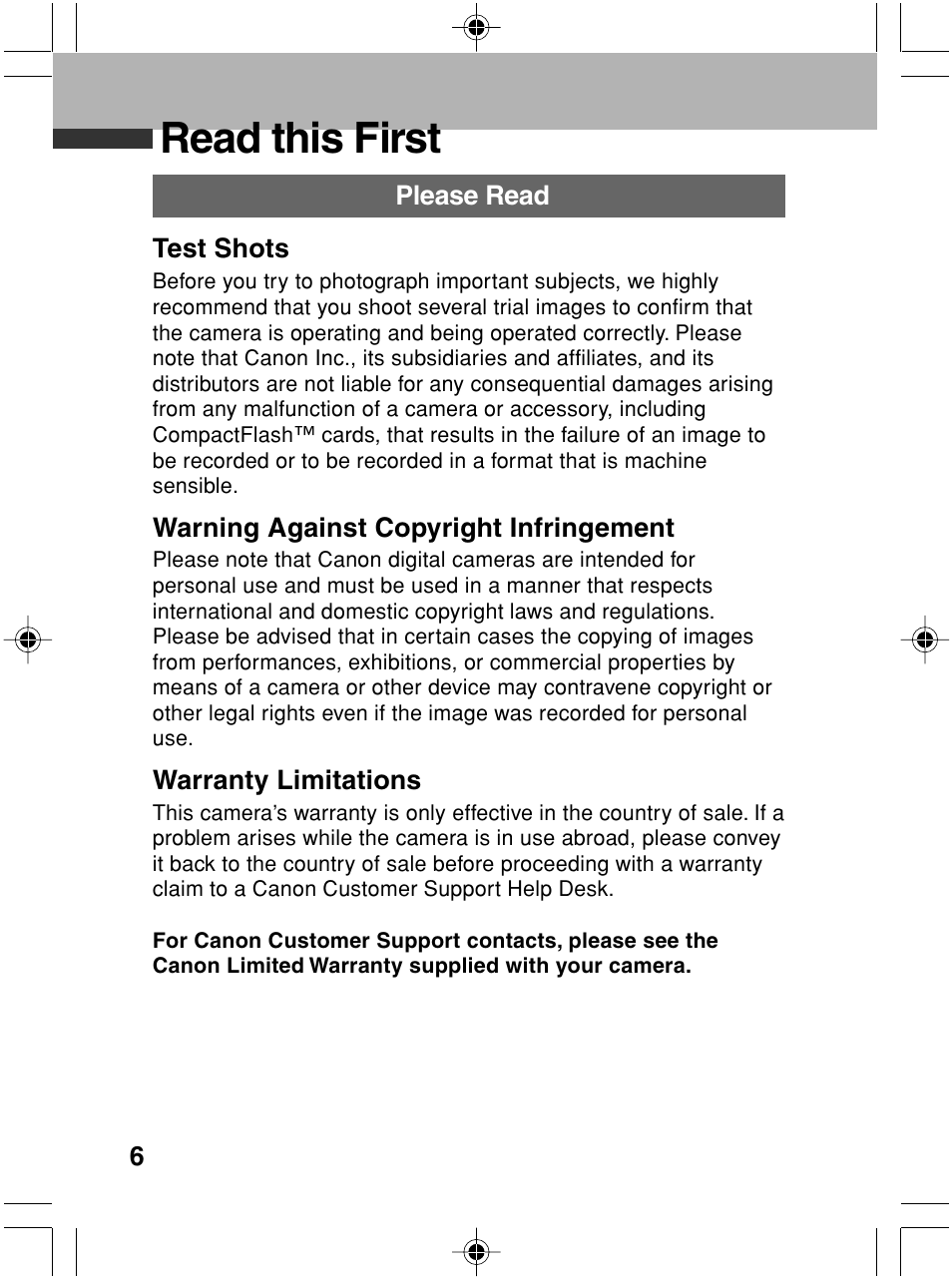Read this first | Canon A70 User Manual | Page 11 / 231