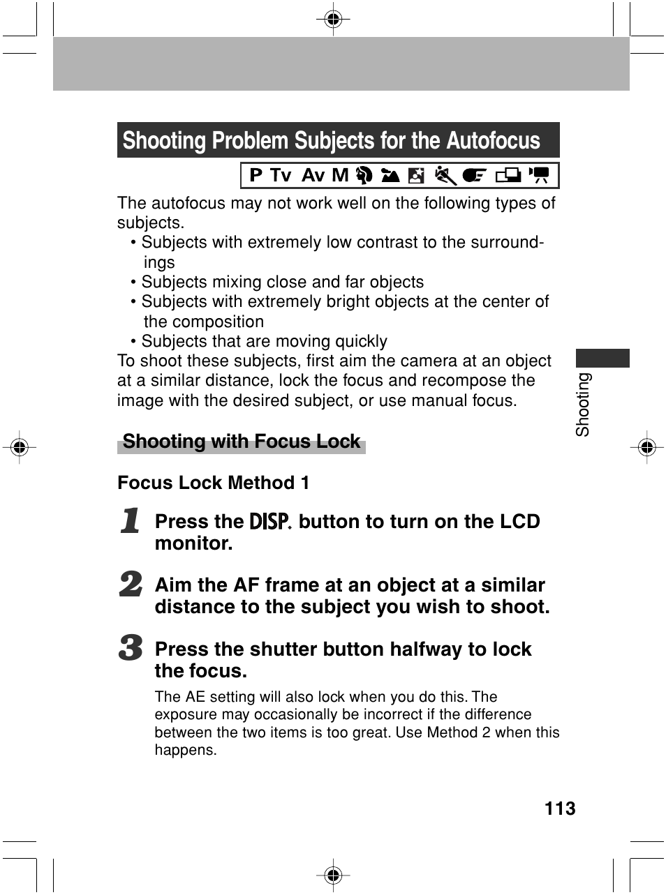 Shooting problem subjects for the autofocus | Canon A70 User Manual | Page 118 / 231