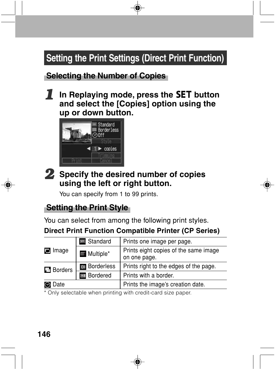 Setting the print settings (direct print function) | Canon A70 User Manual | Page 151 / 231