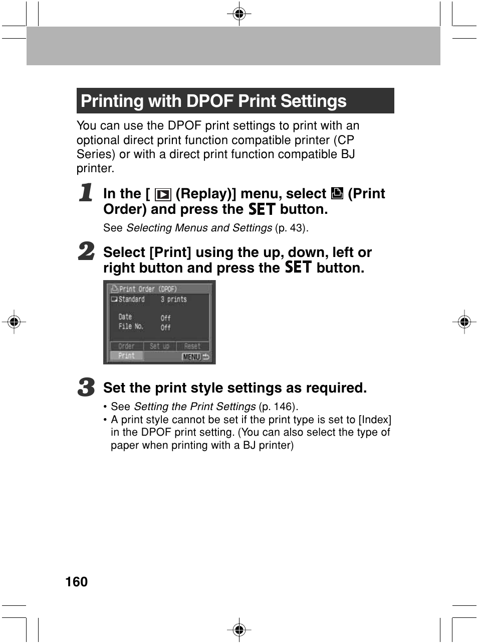 Printing with dpof print settings | Canon A70 User Manual | Page 165 / 231
