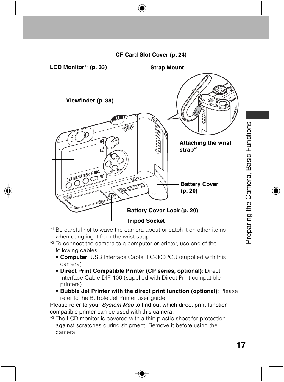 Prepar ing the camer a, basic functions | Canon A70 User Manual | Page 22 / 231