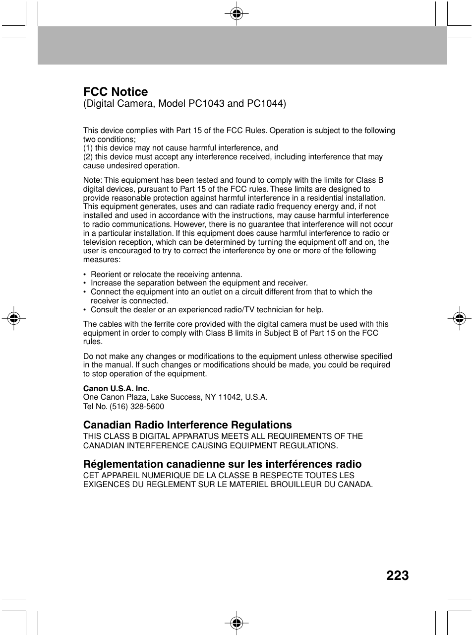 Fcc notice | Canon A70 User Manual | Page 228 / 231