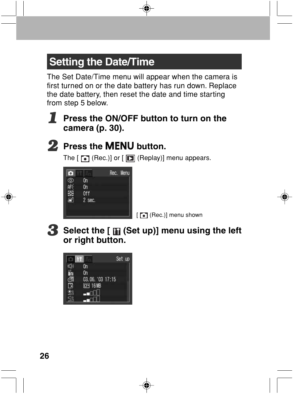 Setting the date/time | Canon A70 User Manual | Page 31 / 231