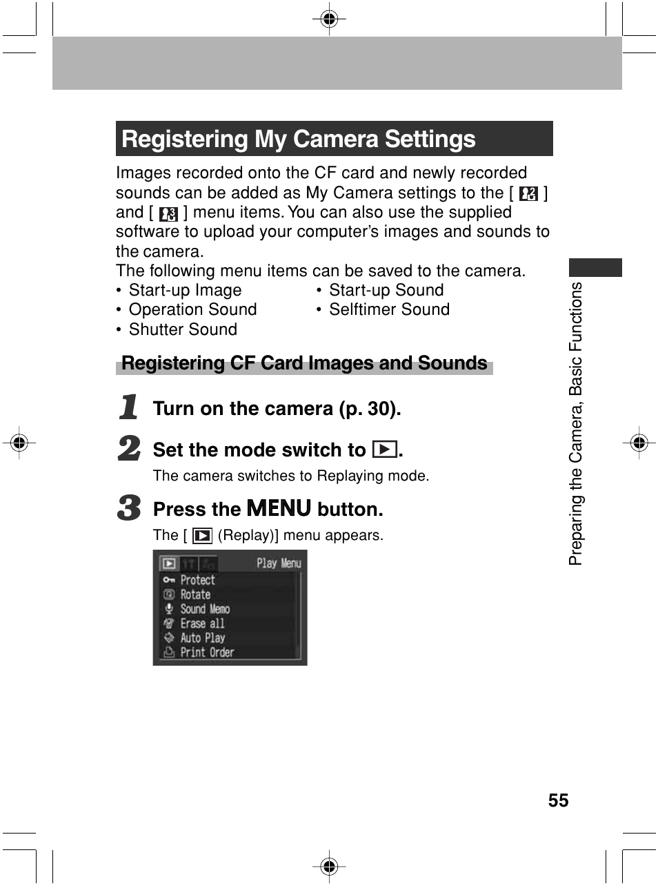 Registering my camera settings | Canon A70 User Manual | Page 60 / 231