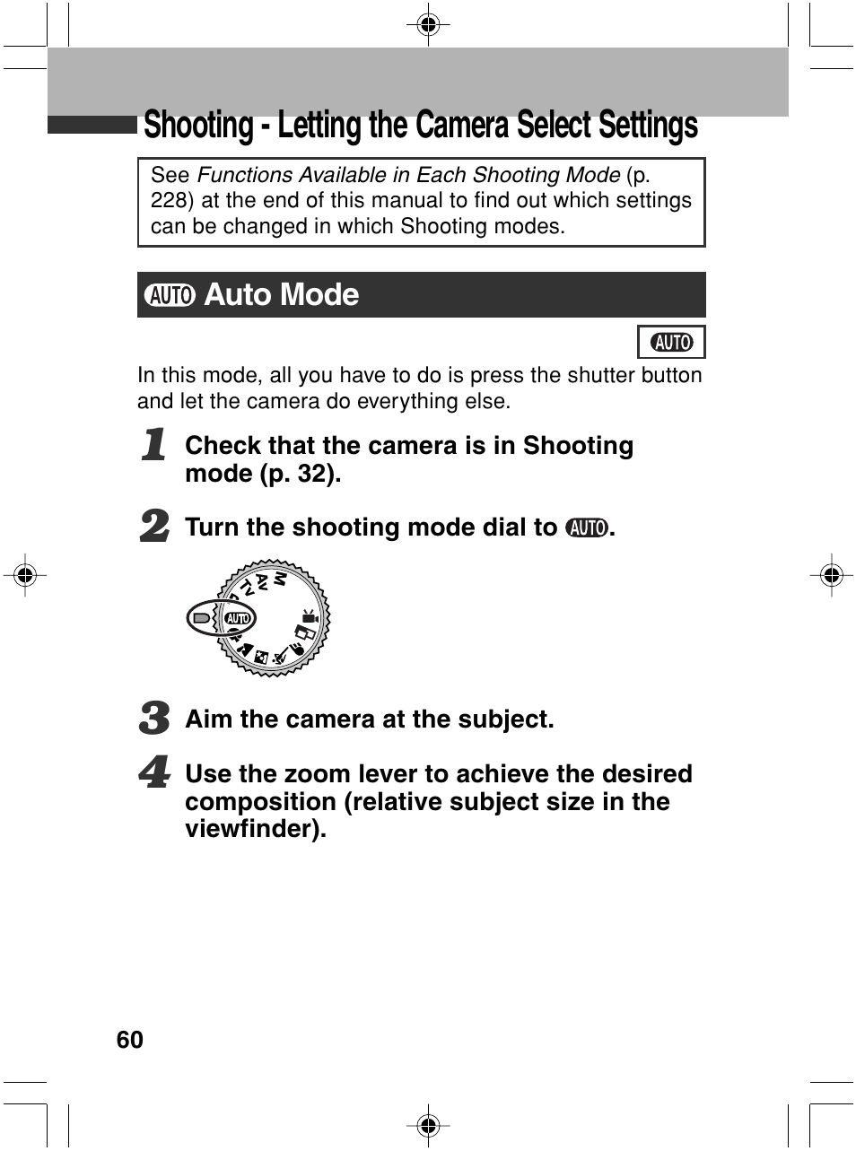 Shooting - letting the camera select settings | Canon A70 User Manual | Page 65 / 231