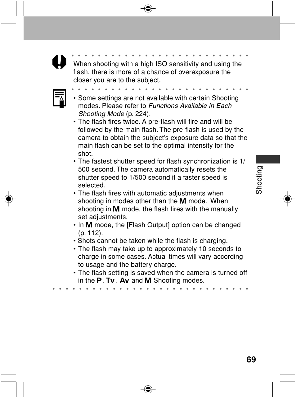 Shooting, Functions available in each shooting mode | Canon A70 User Manual | Page 74 / 231