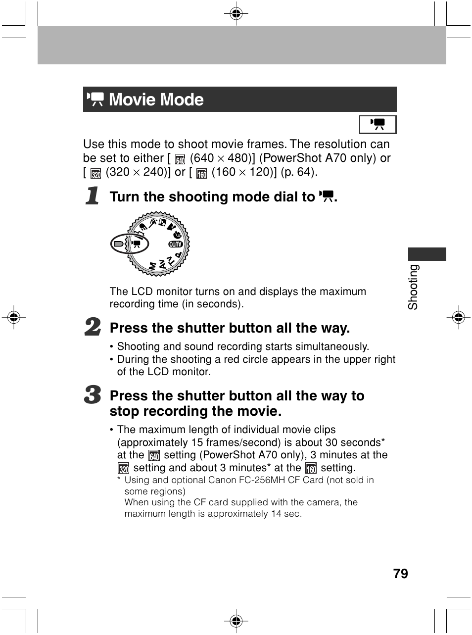 Movie mode | Canon A70 User Manual | Page 84 / 231
