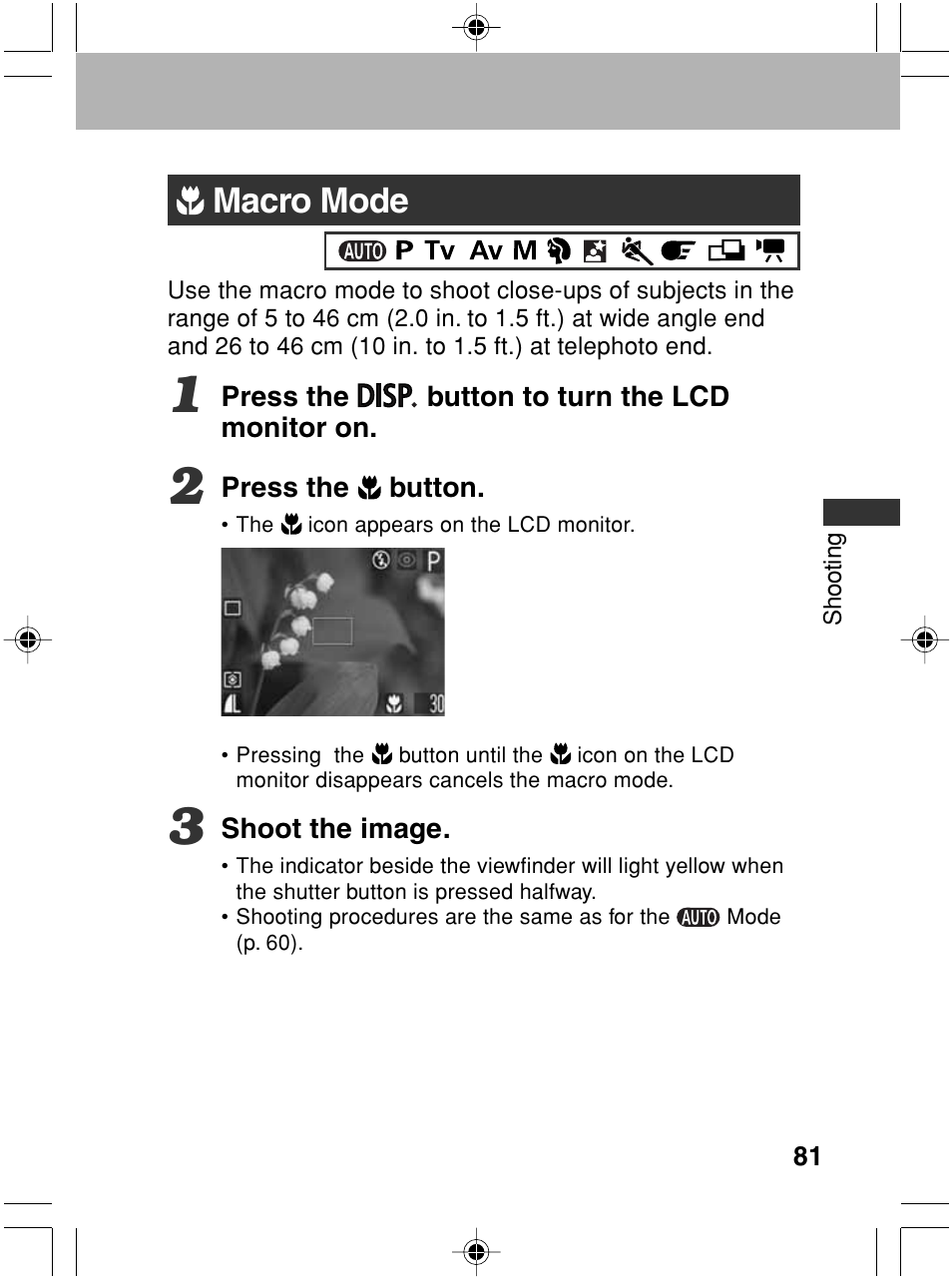 Macro mode | Canon A70 User Manual | Page 86 / 231