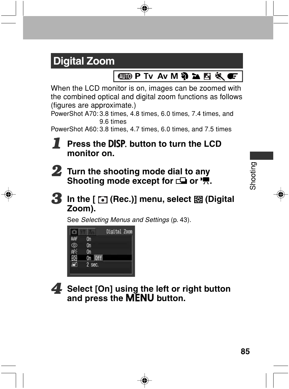 Digital zoom | Canon A70 User Manual | Page 90 / 231