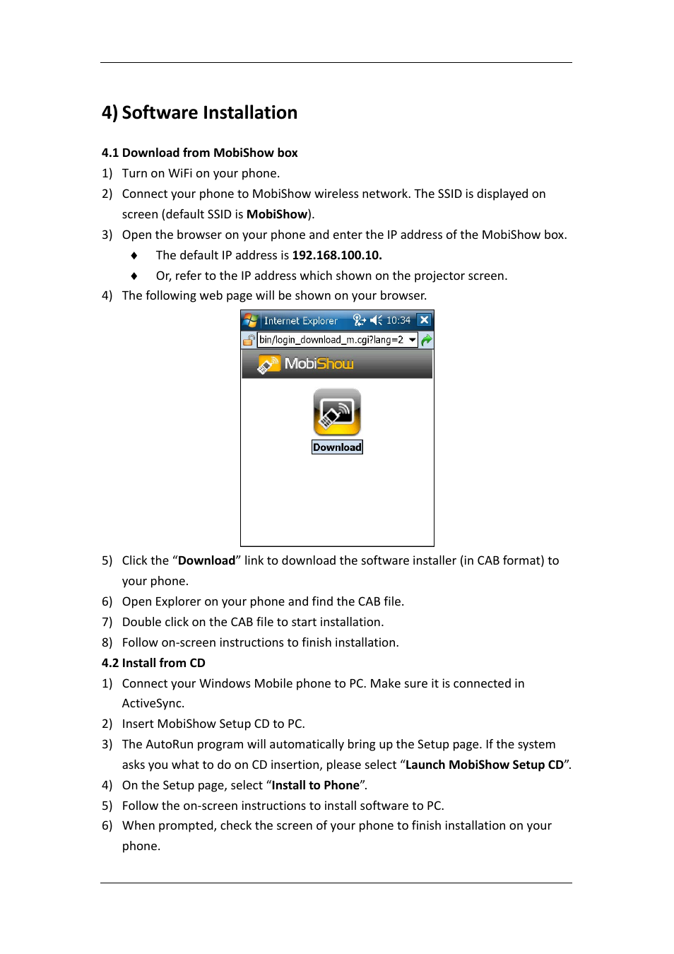 4) software installation | Awind MobiShow MS‐200 User Manual | Page 4 / 5