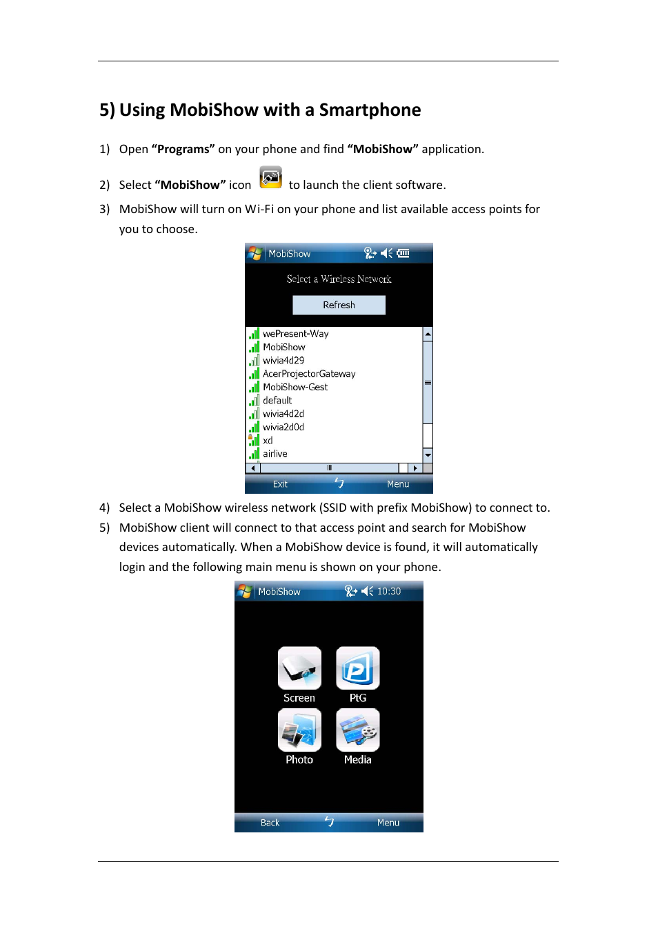 5) using mobishow with a smartphone | Awind MobiShow MS‐200 User Manual | Page 5 / 5