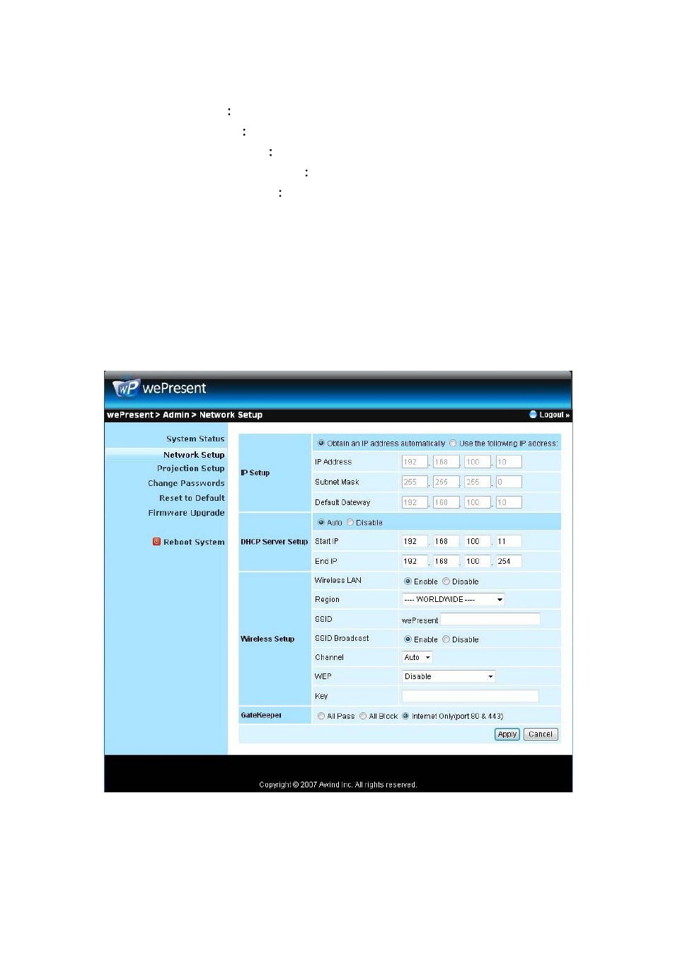 Network setup | Awind WP-820 User's Manual User Manual | Page 25 / 31