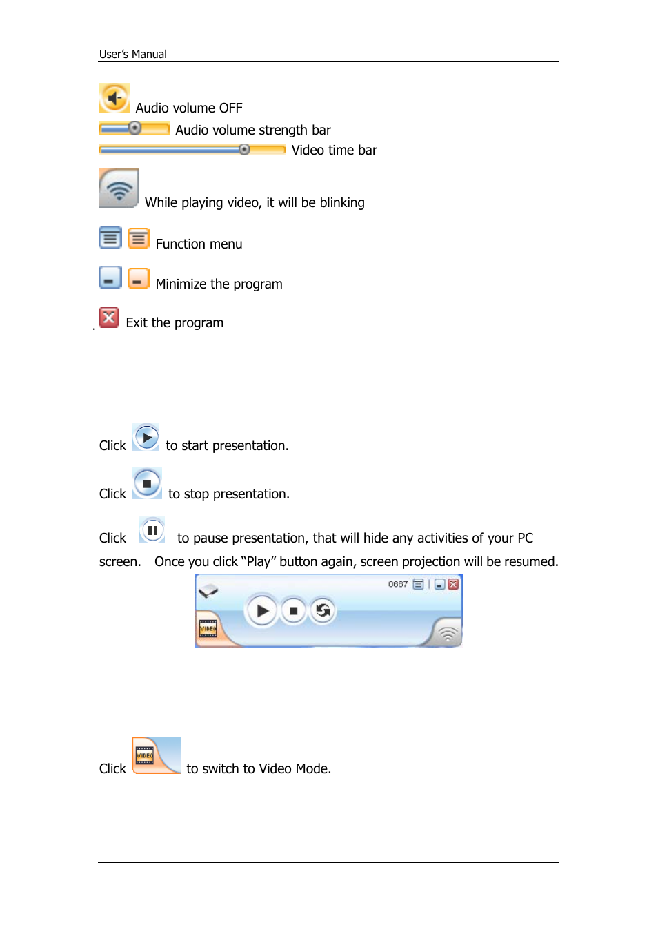 4 start/stop presentation, 5 start/stop playing video | Awind WPS-720 User's Manual User Manual | Page 11 / 30
