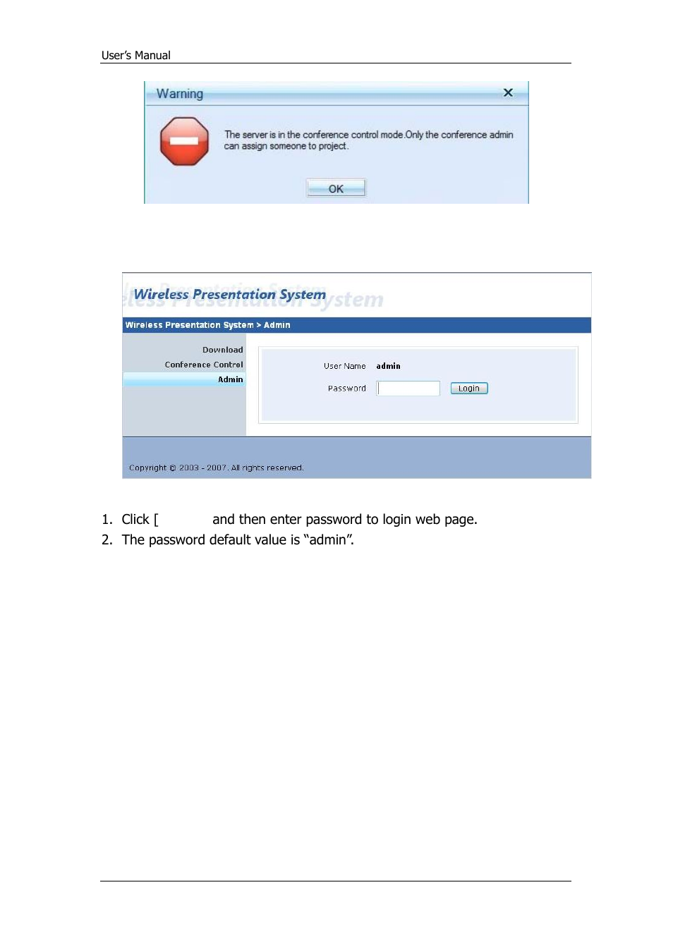 Login web admin | Awind WPS-720 User's Manual User Manual | Page 21 / 30