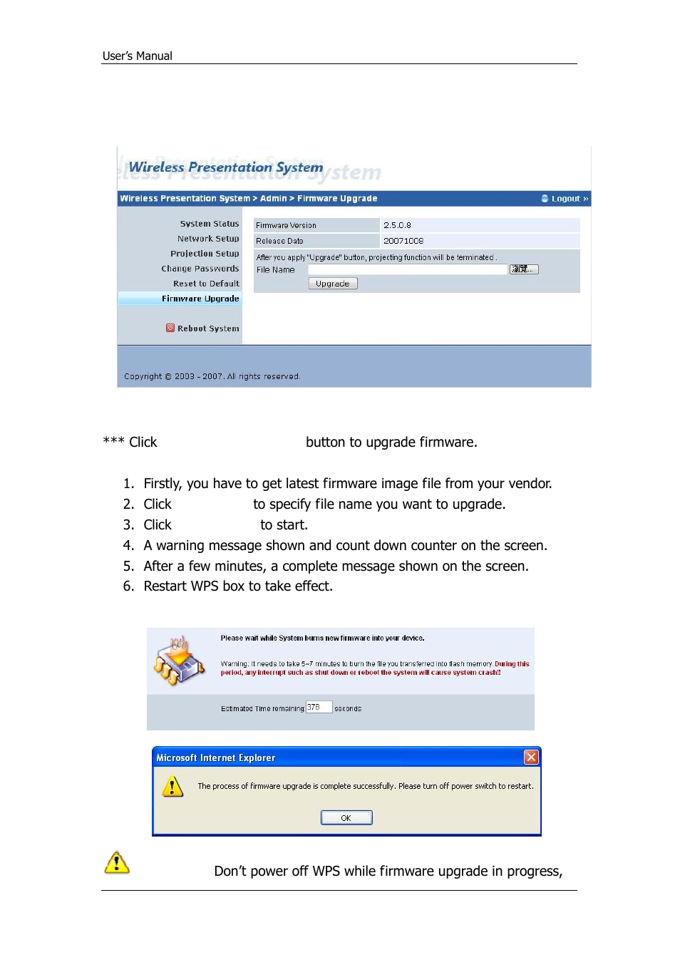 Firmware upgrade | Awind WPS-720 User's Manual User Manual | Page 27 / 30