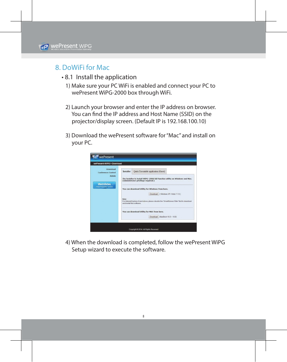 Dowifi for mac | Awind wePresent WiPG-2000 Quick Install Guide User Manual | Page 10 / 23